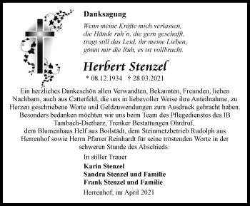 Traueranzeige von Herbert Stenzel von Thüringer Allgemeine, Thüringische Landeszeitung