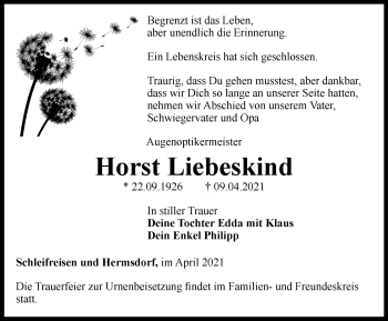 Traueranzeige von Horst Liebeskind von Ostthüringer Zeitung