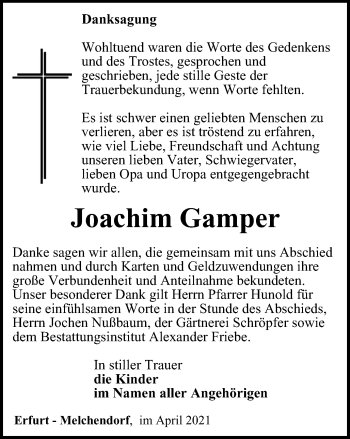 Traueranzeige von Joachim Gamper