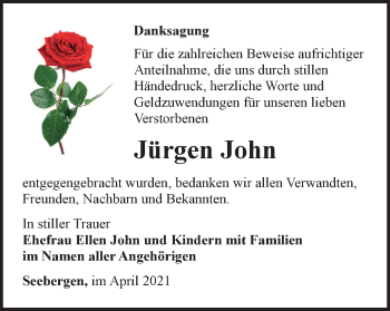 Traueranzeige von Jürgen John von Thüringer Allgemeine, Thüringische Landeszeitung