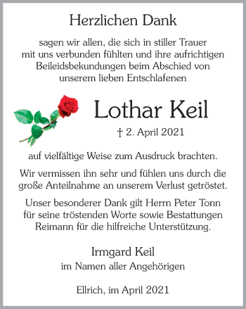 Traueranzeige von Lothar Keil von Thüringer Allgemeine