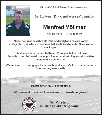 Traueranzeige von Manfred Völlmer von Thüringer Allgemeine