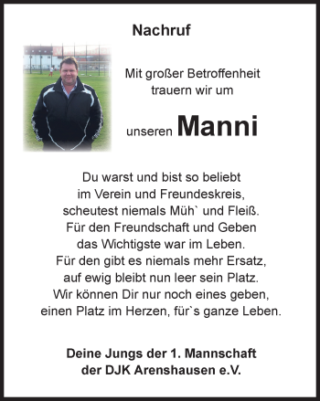 Traueranzeige von Manni  von Thüringer Allgemeine