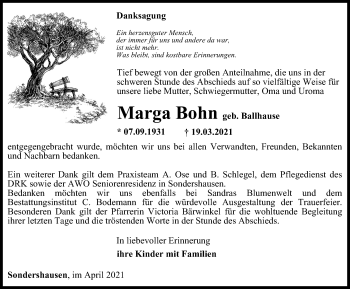 Traueranzeige von Marga Bohn