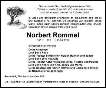 Traueranzeige von Norbert Rommel von Thüringer Allgemeine, Thüringische Landeszeitung