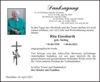 Traueranzeige von Rita Eisenbarth von Thüringer Allgemeine