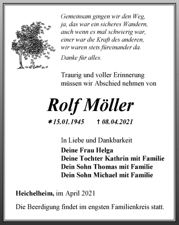 Traueranzeige von Rolf Möller von Thüringer Allgemeine, Thüringische Landeszeitung