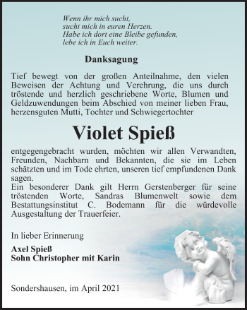 Traueranzeige von Violet Spieß