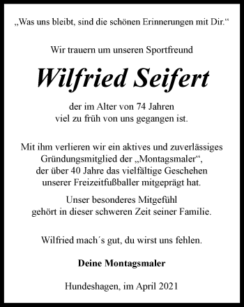 Traueranzeige von Wilfried Seifert von Thüringer Allgemeine