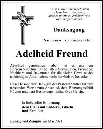 Traueranzeige von Adelheid Freund