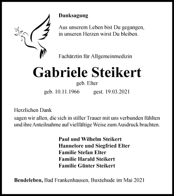 Traueranzeige von Gabriele Steikert von Thüringer Allgemeine