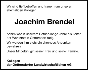 Traueranzeige von Joachim Brendel von Ostthüringer Zeitung