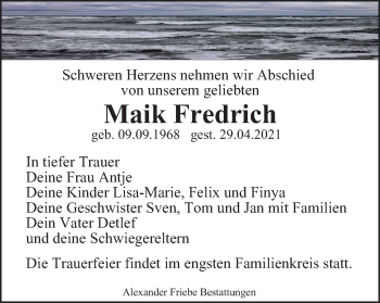 Traueranzeige von Maik Fredrich