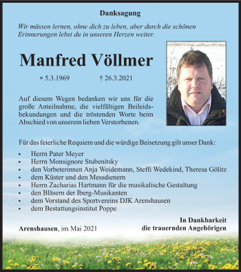 Traueranzeige von Manfred Völlmer von Thüringer Allgemeine