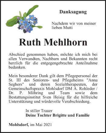 Traueranzeige von Ruth Mehlhorn von Ostthüringer Zeitung