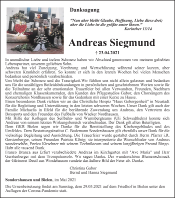 Traueranzeige von Andreas Siegmund