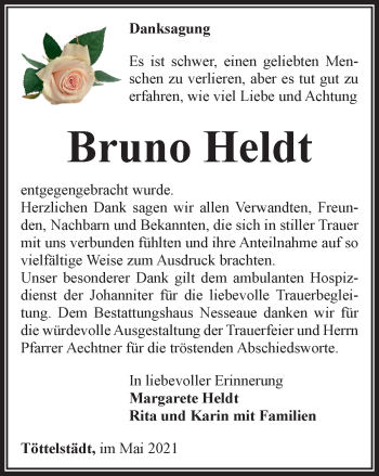 Traueranzeige von Bruno Heldt von Thüringer Allgemeine, Thüringische Landeszeitung