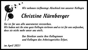 Traueranzeige von Christine Nürnberger von Thüringer Allgemeine, Thüringische Landeszeitung