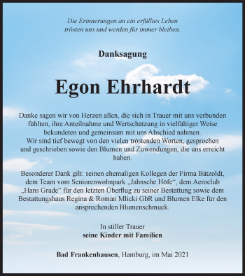 Traueranzeige von Egon Ehrhardt von Thüringer Allgemeine