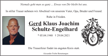 Traueranzeige von Gerd Klaus Joachim Schultz-Engelhard