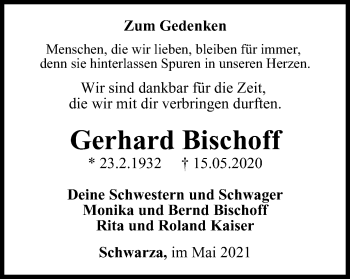 Traueranzeige von Gerhard Bischoff von Thüringer Allgemeine, Thüringische Landeszeitung