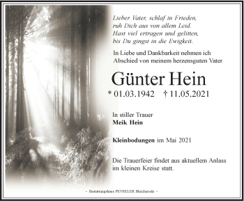 Traueranzeige von Günter Hein von Thüringer Allgemeine