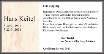 Traueranzeige von Hans Keitel von Thüringer Allgemeine