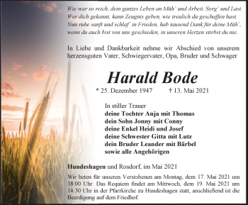 Traueranzeige von Harald Bode von Thüringer Allgemeine