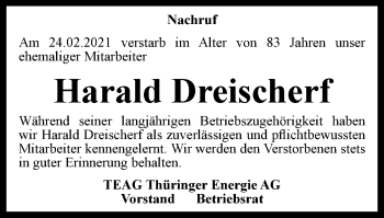 Traueranzeige von Harald Dreischerf von Thüringer Allgemeine, Thüringische Landeszeitung