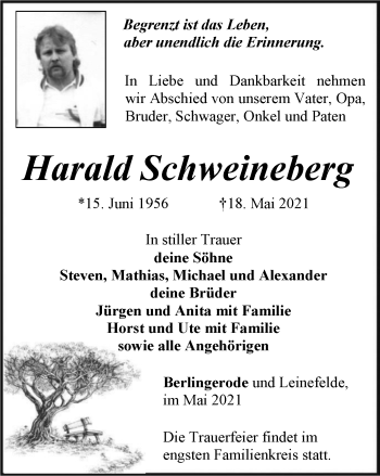 Traueranzeige von Harald Schweineberg von Thüringer Allgemeine
