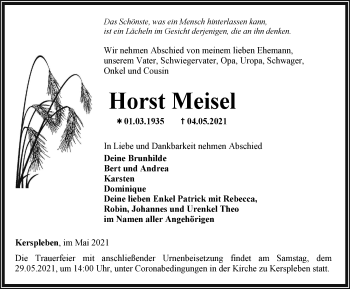Traueranzeige von Horst Meisel von Thüringer Allgemeine, Thüringische Landeszeitung