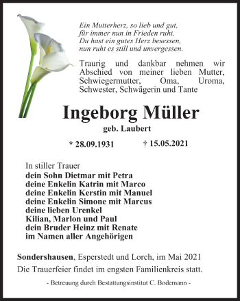 Traueranzeige von Ingeborg Müller