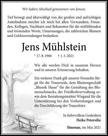 Traueranzeige von Jens Mühlstein von Thüringer Allgemeine