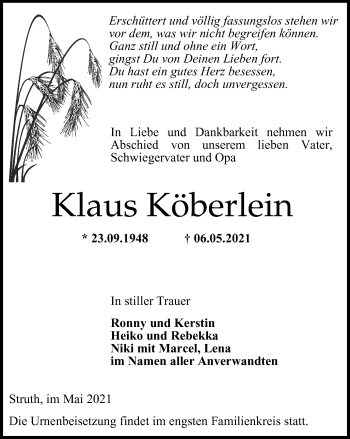 Traueranzeige von Klaus Köberlein