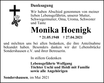 Traueranzeige von Monika Hoenigk