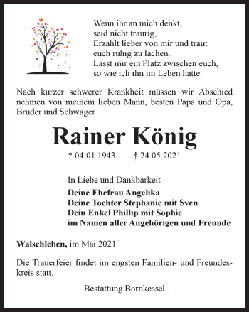 Traueranzeige von Rainer König von Thüringer Allgemeine, Thüringische Landeszeitung