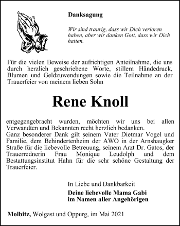 Traueranzeige von Rene Knoll