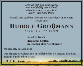 Traueranzeige von Rudolf Großmann von Ostthüringer Zeitung