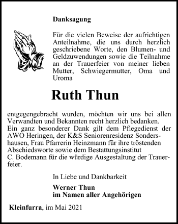 Traueranzeige von Ruth Thun