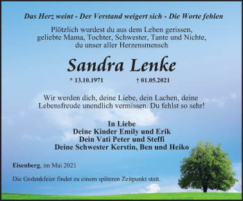 Traueranzeige von Sandra Lenke von Ostthüringer Zeitung