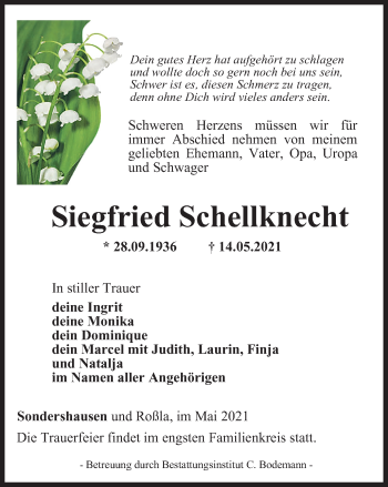 Traueranzeige von Siegfried Schellknecht