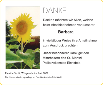 Traueranzeige von Barbara  von Thüringer Allgemeine