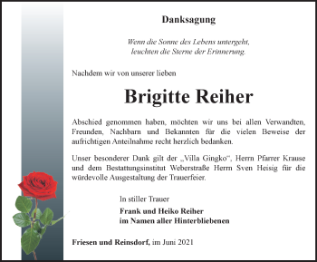 Traueranzeige von Brigitte Reiher von Ostthüringer Zeitung