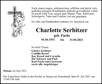 Traueranzeige von Charlotte Serbitzer