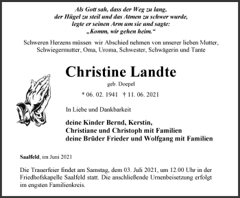 Traueranzeige von Christine Landte von Ostthüringer Zeitung