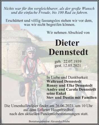 Traueranzeige von Dieter Dennstedt