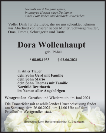 Traueranzeige von Dora Wollenhaupt