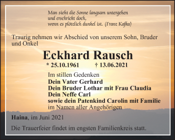 Traueranzeige von Eckhard Rausch von Thüringer Allgemeine, Thüringische Landeszeitung