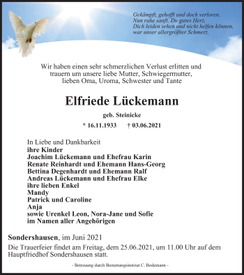 Traueranzeige von Elfriede Lückemann