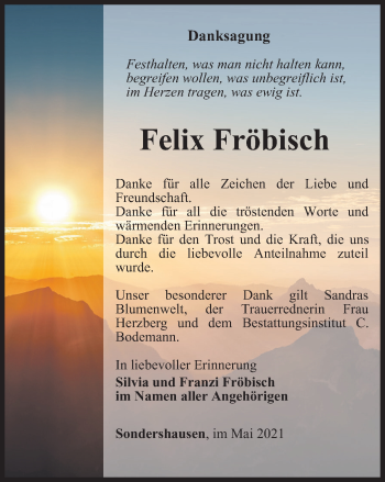 Traueranzeige von Felix Fröbisch von Thüringer Allgemeine